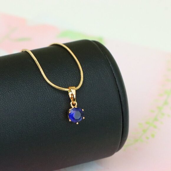 "Elegant Blue Solitaire Pendant in Gold Finish, XPPT1211 - Picture 7 of 12